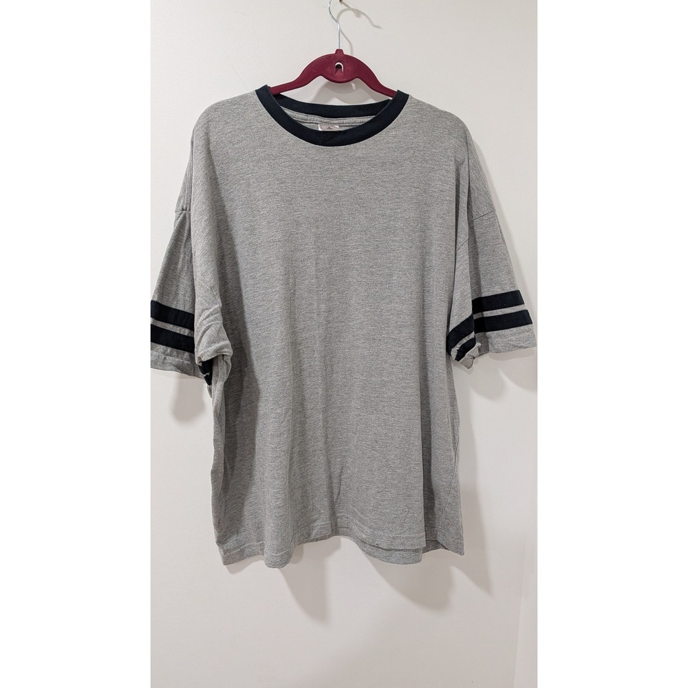 Vintage Foot Locker Ringer T-Shirt Mens 2XL Gray Black Striped Sleeve Athletic